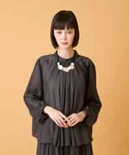 RBBED50260 HIROKO BIS(ヒロコ ビス) スタンドカラーかまぼこプリーツブラウス ダークグレー