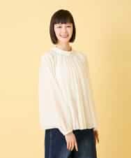 RBBED50260 HIROKO BIS(ヒロコ ビス) スタンドカラーかまぼこプリーツブラウス ダークグレー