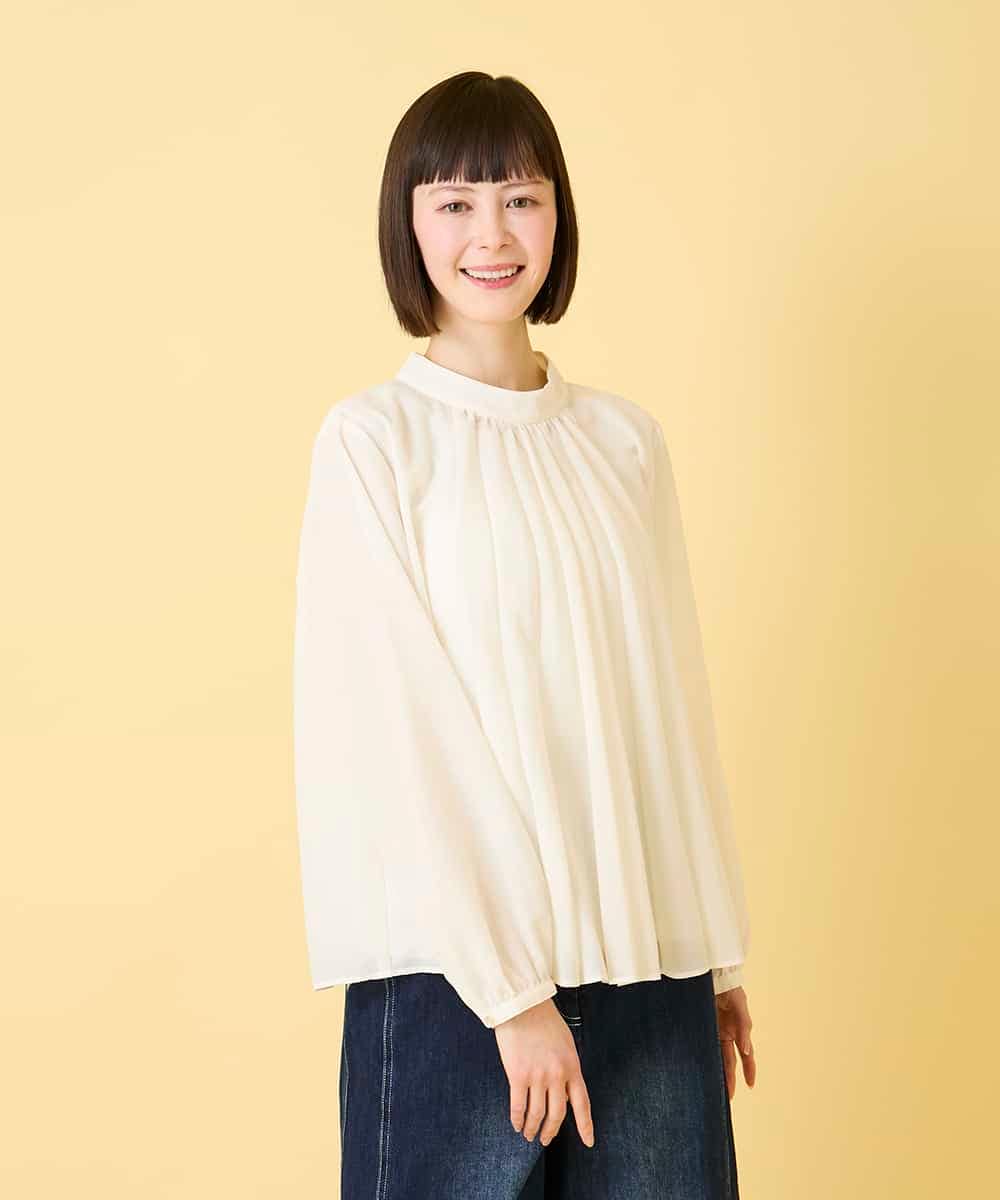 RBBED50260 HIROKO BIS(ヒロコ ビス) スタンドカラーかまぼこプリーツブラウス ダークグレー