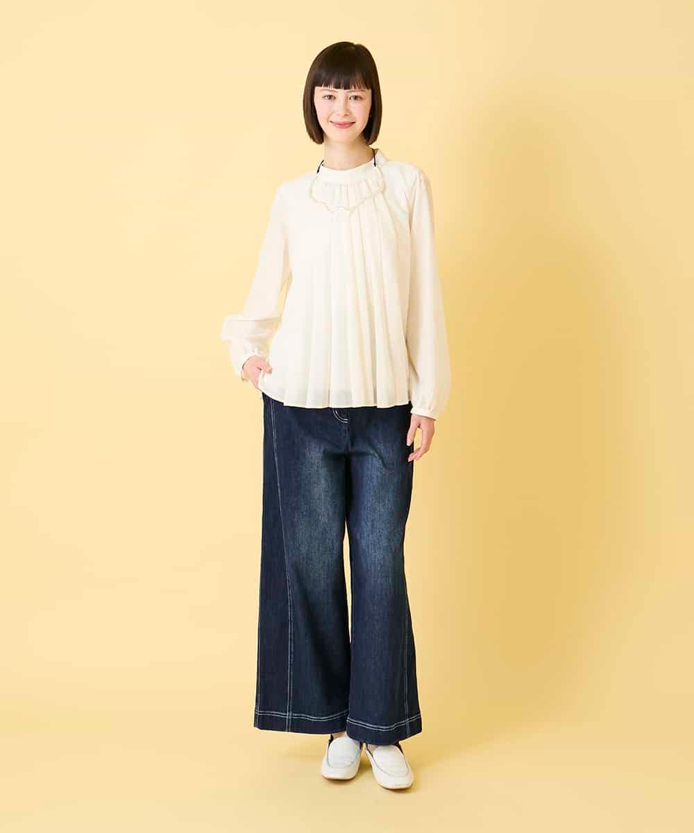 RBBED50260 HIROKO BIS(ヒロコ ビス) スタンドカラーかまぼこプリーツブラウス ダークグレー