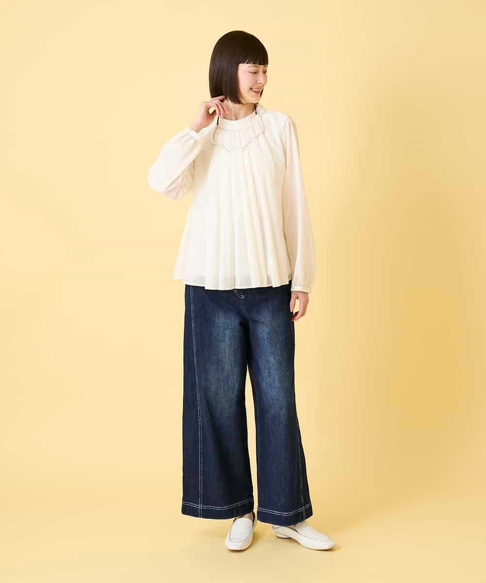 RBBED50260 HIROKO BIS(ヒロコ ビス) スタンドカラーかまぼこプリーツブラウス ダークグレー