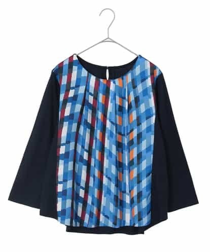 RBBEM10190 HIROKO BIS 【洗える】マルチカラーチェックプリントジョイントカットソー