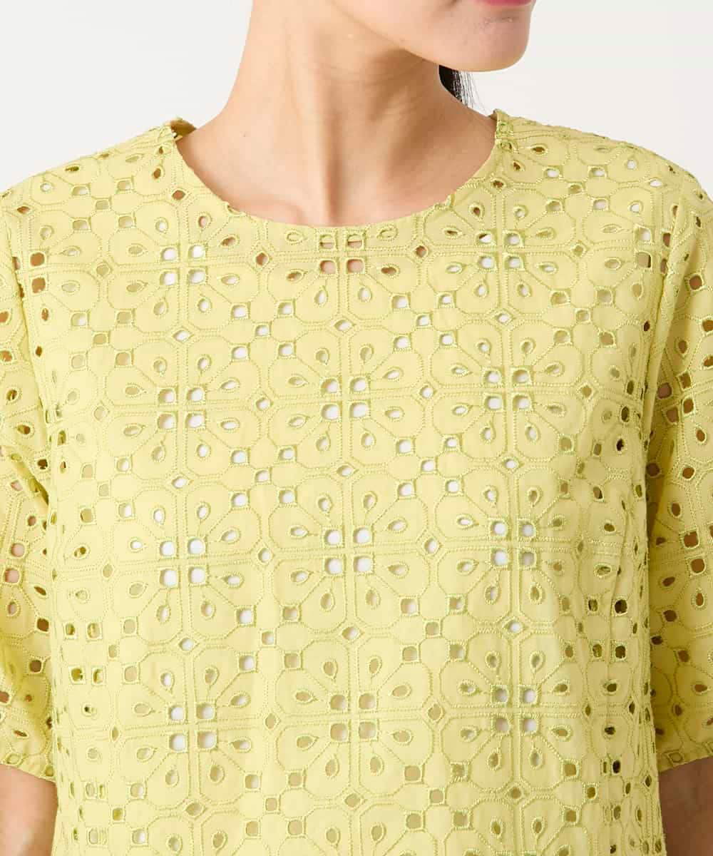 RBBFD33270 HIROKO BIS(ヒロコ ビス) アイレット刺繍タックヘムブラウス ライトイエロー