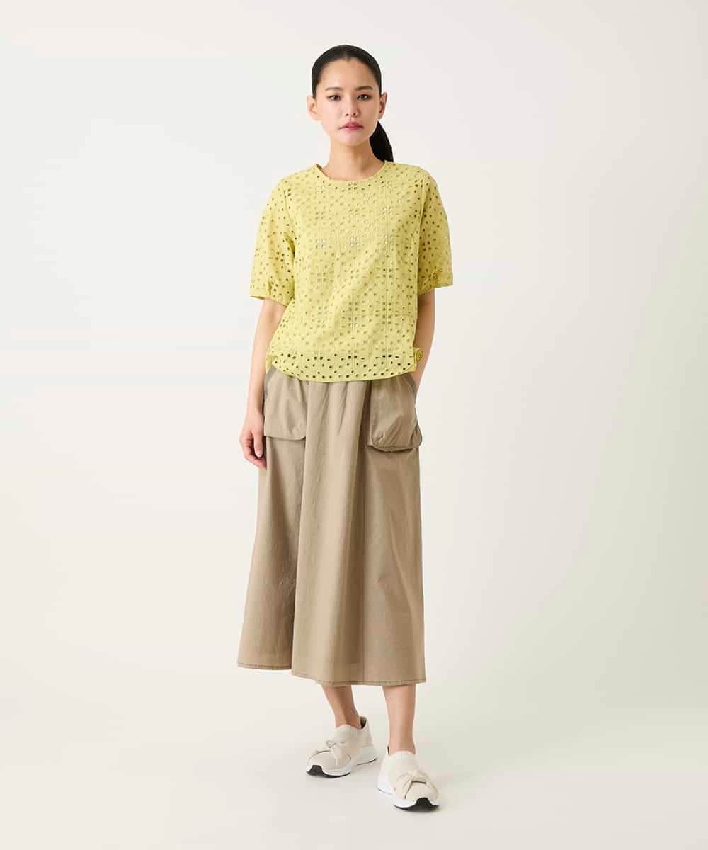RBBFD33270 HIROKO BIS(ヒロコ ビス) アイレット刺繍タックヘムブラウス ライトイエロー