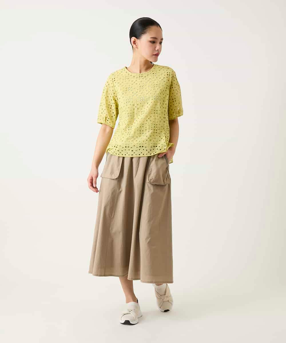 RBBFD33270 HIROKO BIS(ヒロコ ビス) アイレット刺繍タックヘムブラウス ライトイエロー