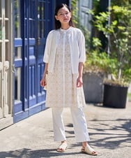 RBBFD34390 HIROKO BIS(ヒロコ ビス) アイレット刺繍フレンチスリーブチュニックブラウス /洗える アイボリー