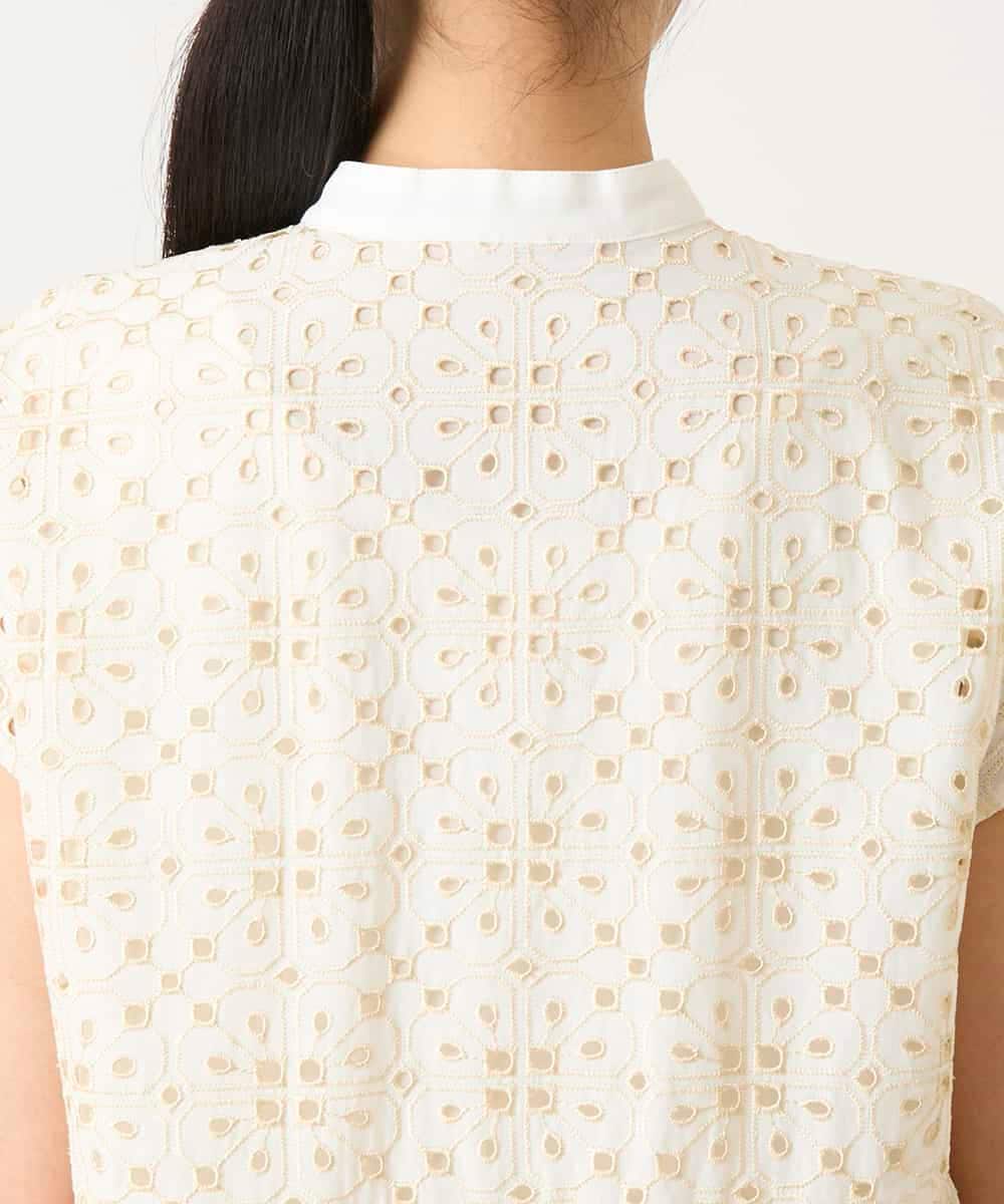 RBBFD34390 HIROKO BIS(ヒロコ ビス) アイレット刺繍フレンチスリーブチュニックブラウス アイボリー