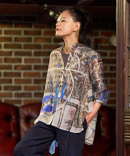 RBBFD37270 HIROKO BIS アートプリントオーガンジーブラウス /洗濯機で洗える