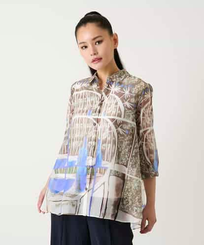 RBBFD37270  アートプリントオーガンジーブラウス