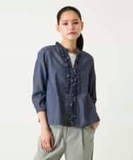 RBBFD40230 HIROKO BIS(ヒロコ ビス) フリルアクセントダンガリーブラウス ネイビー