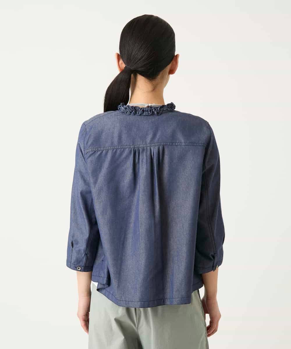 RBBFD40230 HIROKO BIS(ヒロコ ビス) フリルアクセントダンガリーブラウス ネイビー
