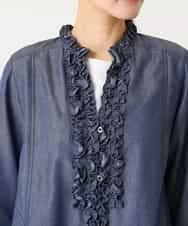 RBBFD40230 HIROKO BIS(ヒロコ ビス) フリルアクセントダンガリーブラウス ネイビー