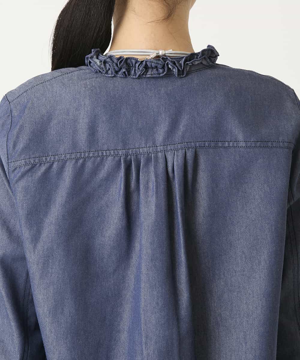 RBBFD40230 HIROKO BIS(ヒロコ ビス) フリルアクセントダンガリーブラウス ネイビー