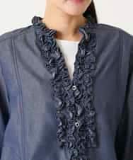 RBBFD40230 HIROKO BIS(ヒロコ ビス) フリルアクセントダンガリーブラウス ネイビー