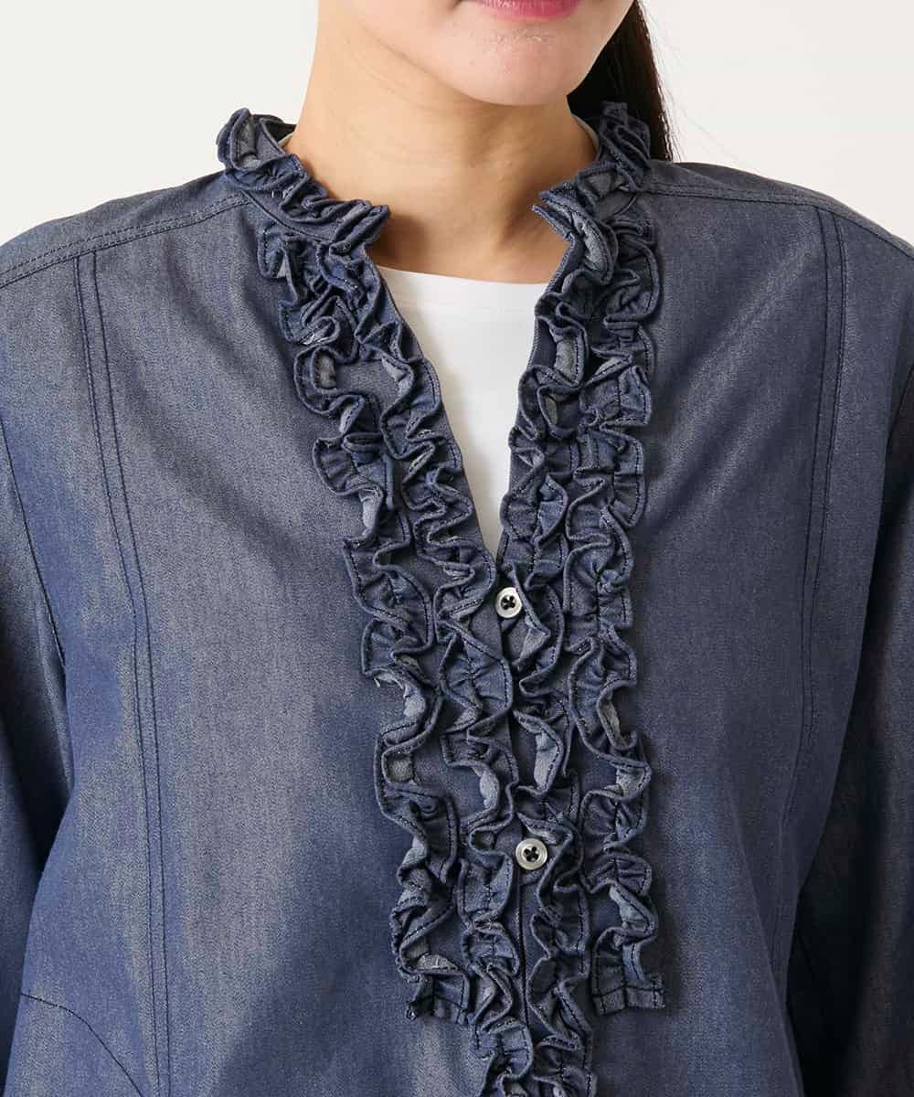 RBBFD40230 HIROKO BIS(ヒロコ ビス) フリルアクセントダンガリーブラウス ネイビー