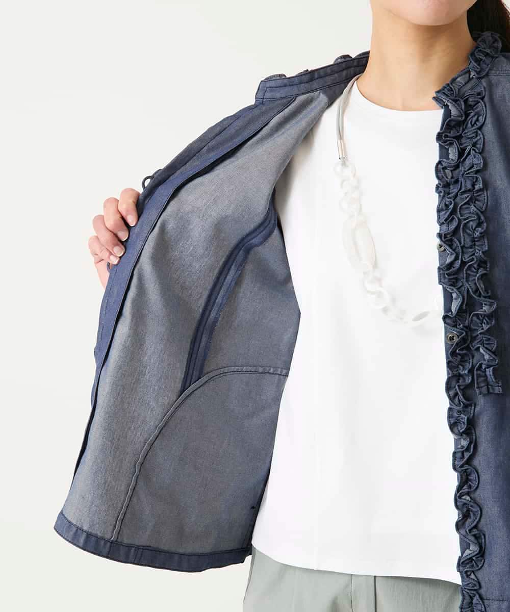 RBBFD40230 HIROKO BIS(ヒロコ ビス) フリルアクセントダンガリーブラウス ネイビー