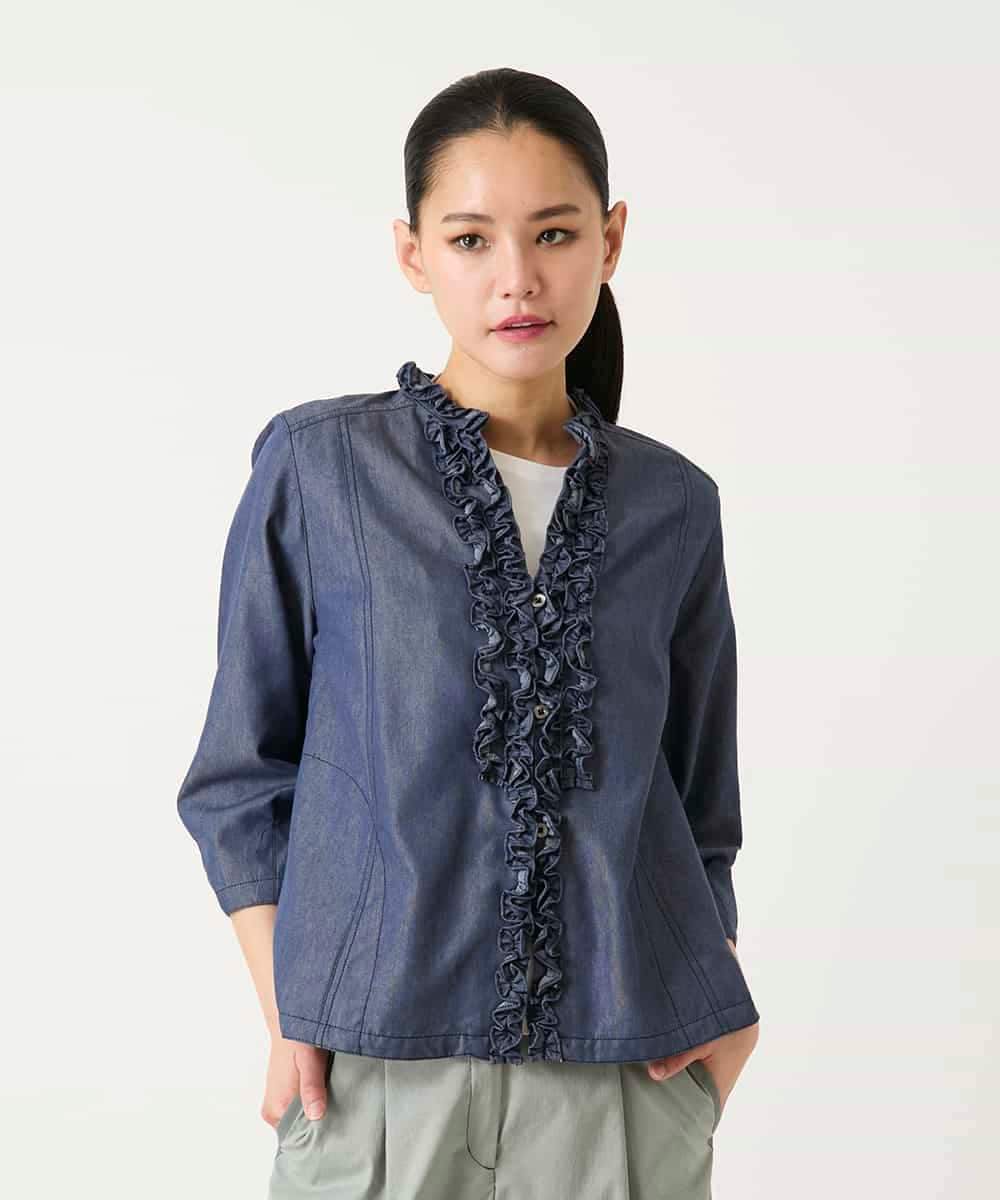 RBBFD40230 HIROKO BIS(ヒロコ ビス) フリルアクセントダンガリーブラウス ネイビー