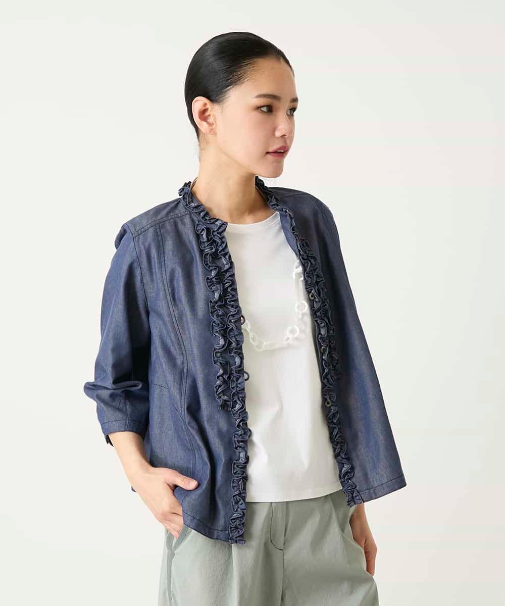 RBBFD40230 HIROKO BIS(ヒロコ ビス) フリルアクセントダンガリーブラウス ネイビー