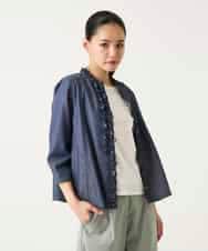 RBBFD40230 HIROKO BIS(ヒロコ ビス) フリルアクセントダンガリーブラウス ネイビー