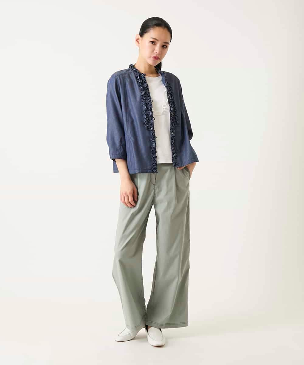 RBBFD40230 HIROKO BIS(ヒロコ ビス) フリルアクセントダンガリーブラウス ネイビー