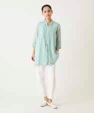 RBBFD47210 HIROKO BIS(ヒロコ ビス) ピンタックフレア麻ブラウス グリーン