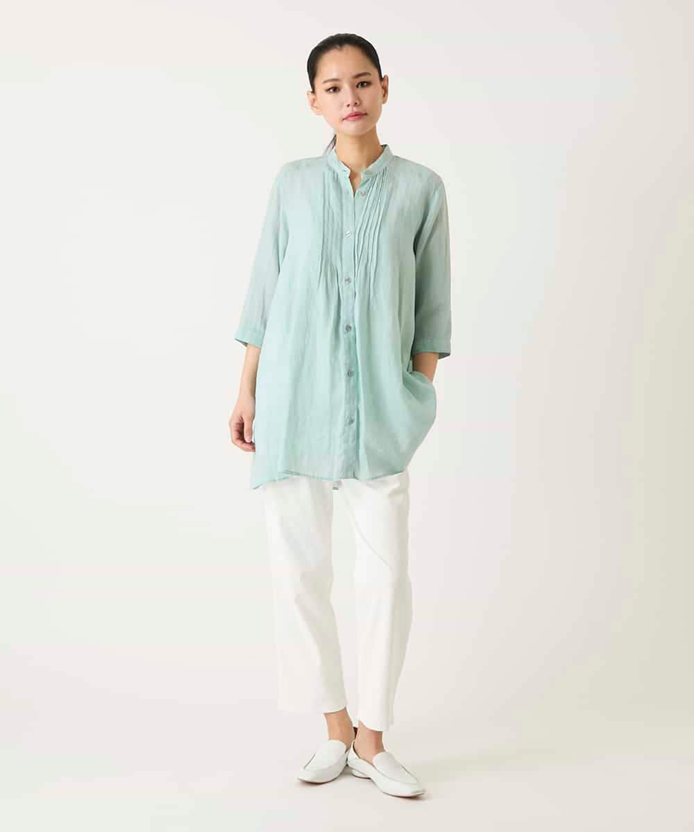 RBBFD47210 HIROKO BIS(ヒロコ ビス) ピンタックフレア麻ブラウス グリーン