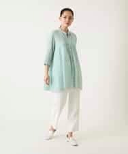 RBBFD47210 HIROKO BIS(ヒロコ ビス) ピンタックフレア麻ブラウス グリーン