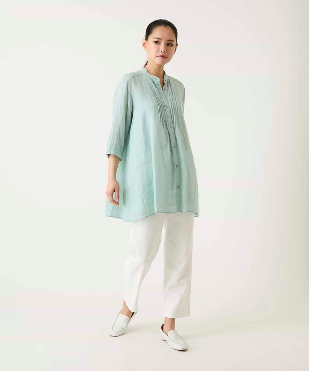 RBBFD47210 HIROKO BIS(ヒロコ ビス) ピンタックフレア麻ブラウス グリーン