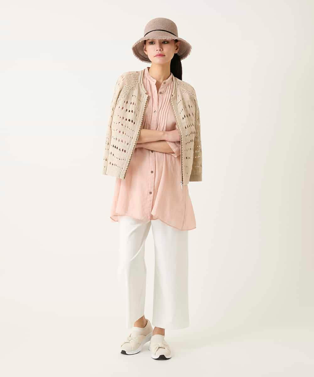 RBBFD47210 HIROKO BIS(ヒロコ ビス) ピンタックフレア麻ブラウス グリーン