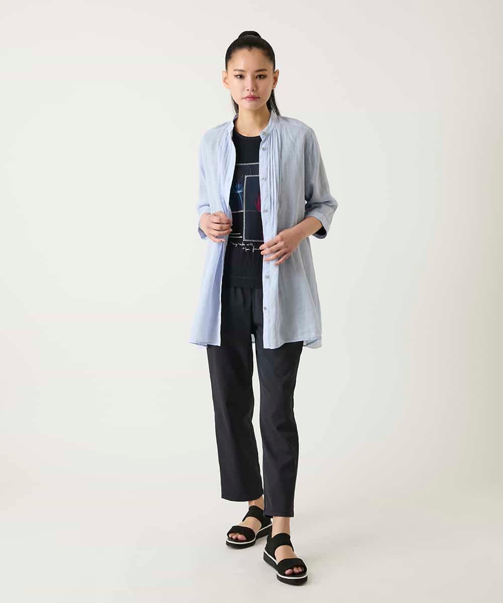 RBBFD47210 HIROKO BIS(ヒロコ ビス) ピンタックフレア麻ブラウス グリーン