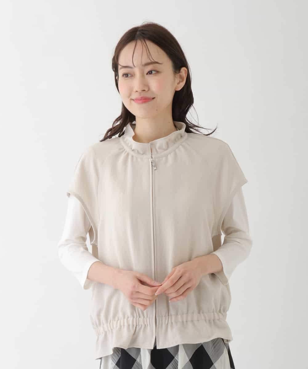 RBBFT01290 HIROKO BIS(ヒロコ ビス) 【洗濯機で洗える】ヴィンテージツイルフリルカラーショートジレ ベージュ