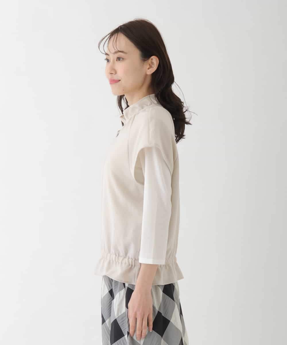 RBBFT01290 HIROKO BIS(ヒロコ ビス) 【洗濯機で洗える】ヴィンテージツイルフリルカラーショートジレ ベージュ