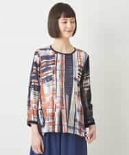 RBBFW10270 HIROKO BIS(ヒロコ ビス) アーティーチェックデザインブラウス /洗濯機で洗える ネイビー