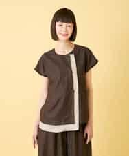 RBBGE11260 HIROKO BIS(ヒロコ ビス) 【先行予約】カラーブロックデザインブラウス ブラウン