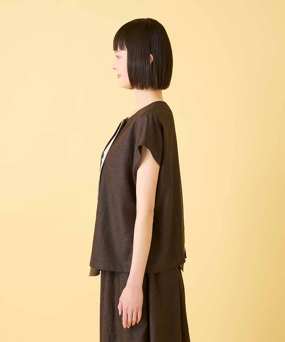 RBBGE11260 HIROKO BIS(ヒロコ ビス) 【先行予約】カラーブロックデザインブラウス ブラウン