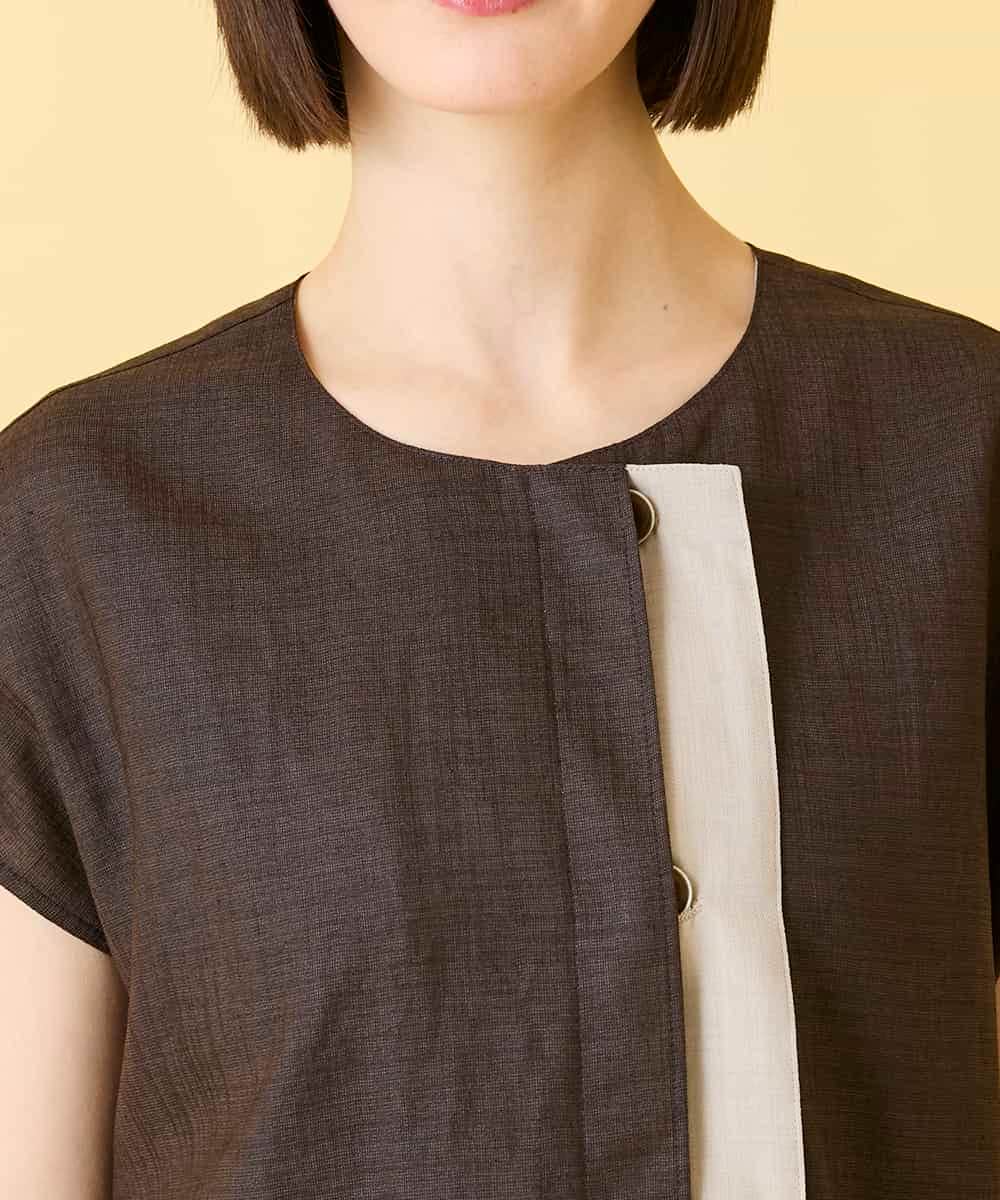RBBGE11260 HIROKO BIS(ヒロコ ビス) 【先行予約】カラーブロックデザインブラウス ブラウン