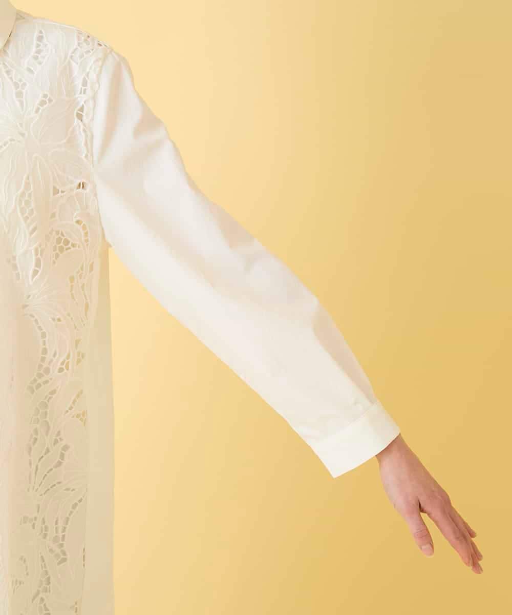 RBBGE21360 HIROKO BIS(ヒロコ ビス) 【先行予約】フラワー刺繍コットンロングシャツ ホワイト