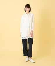 RBBGE21360 HIROKO BIS(ヒロコ ビス) 【先行予約】フラワー刺繍コットンロングシャツ ホワイト