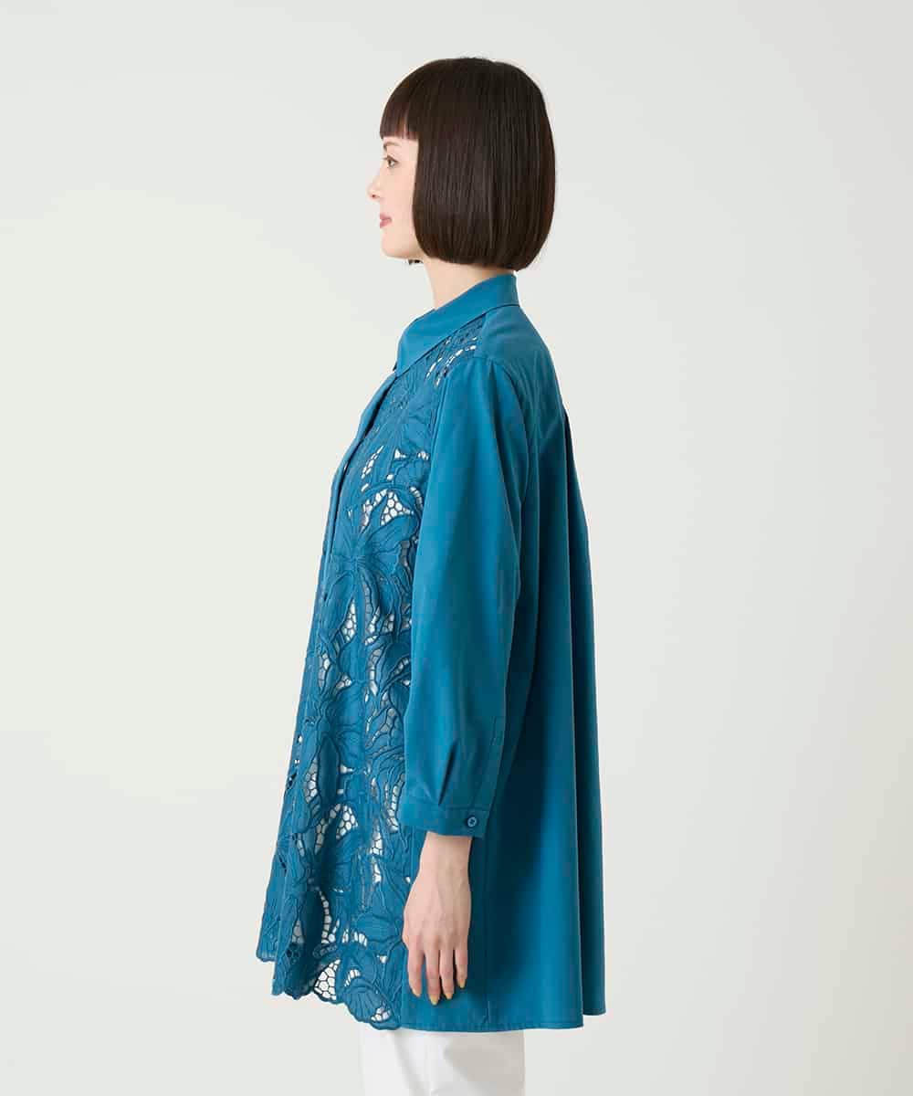 RBBGE21360 HIROKO BIS(ヒロコ ビス) フラワー刺繍コットンロングシャツ ホワイト