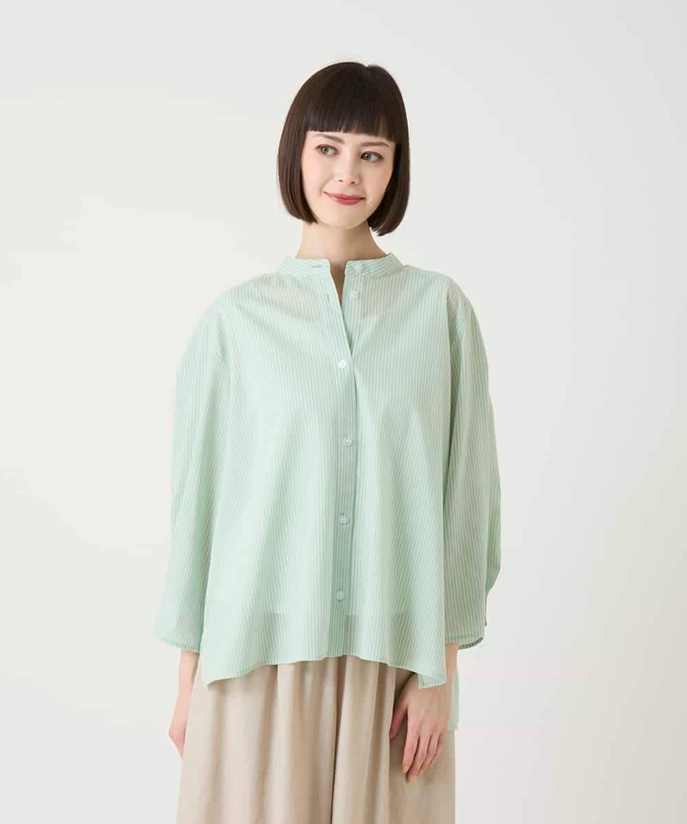 RBBGE28260 HIROKO BIS(ヒロコ ビス) ストライプリネンタッチブラウス グリーン