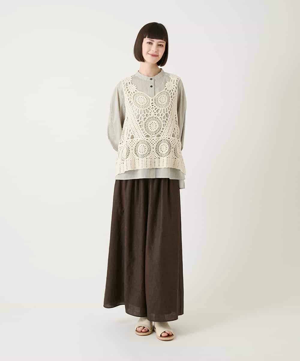 RBBGE28260 HIROKO BIS(ヒロコ ビス) ストライプリネンタッチブラウス ベージュ