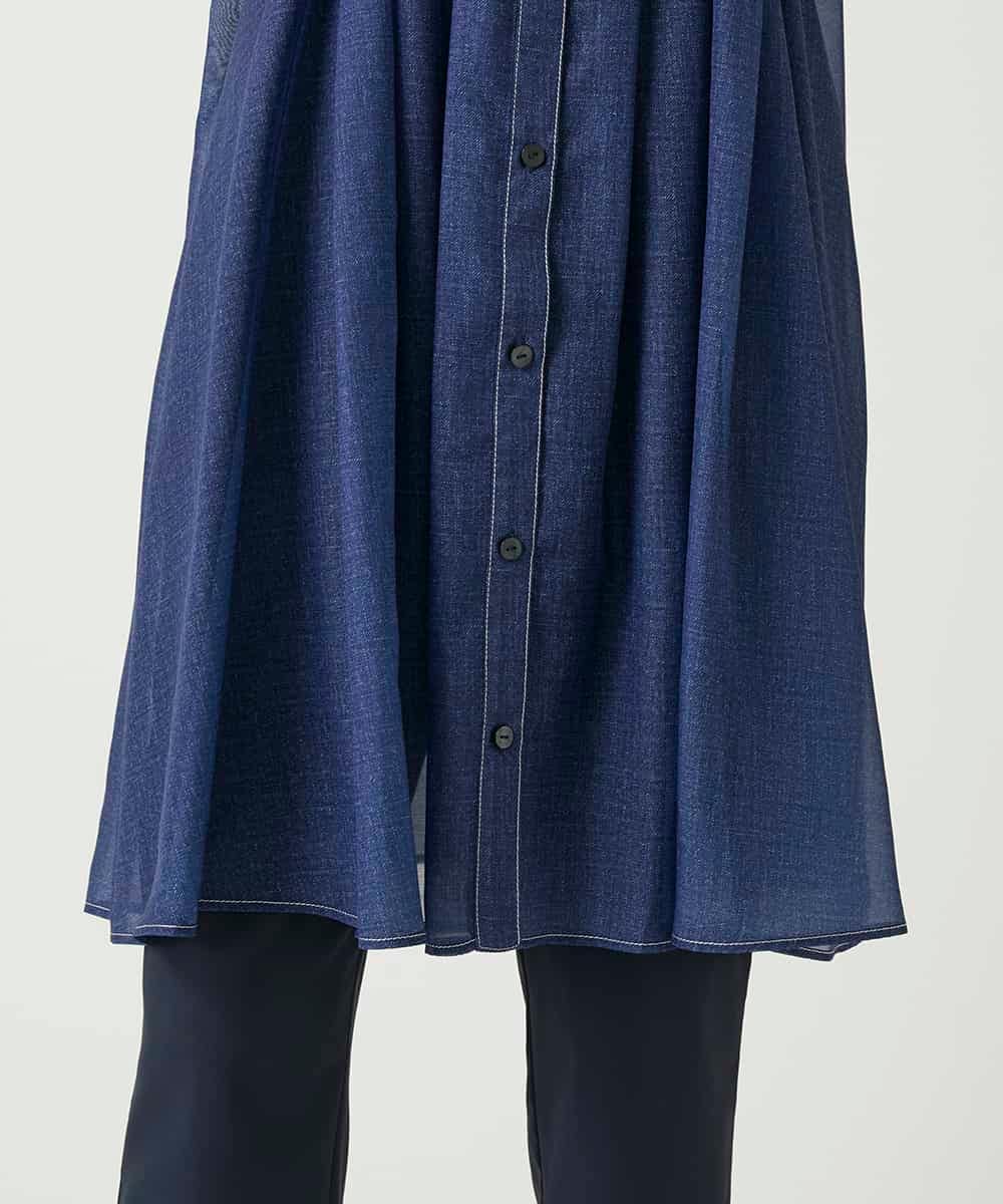 RBBGE30240 HIROKO BIS(ヒロコ ビス) サテンデニムタックフレアチュニック ネイビー