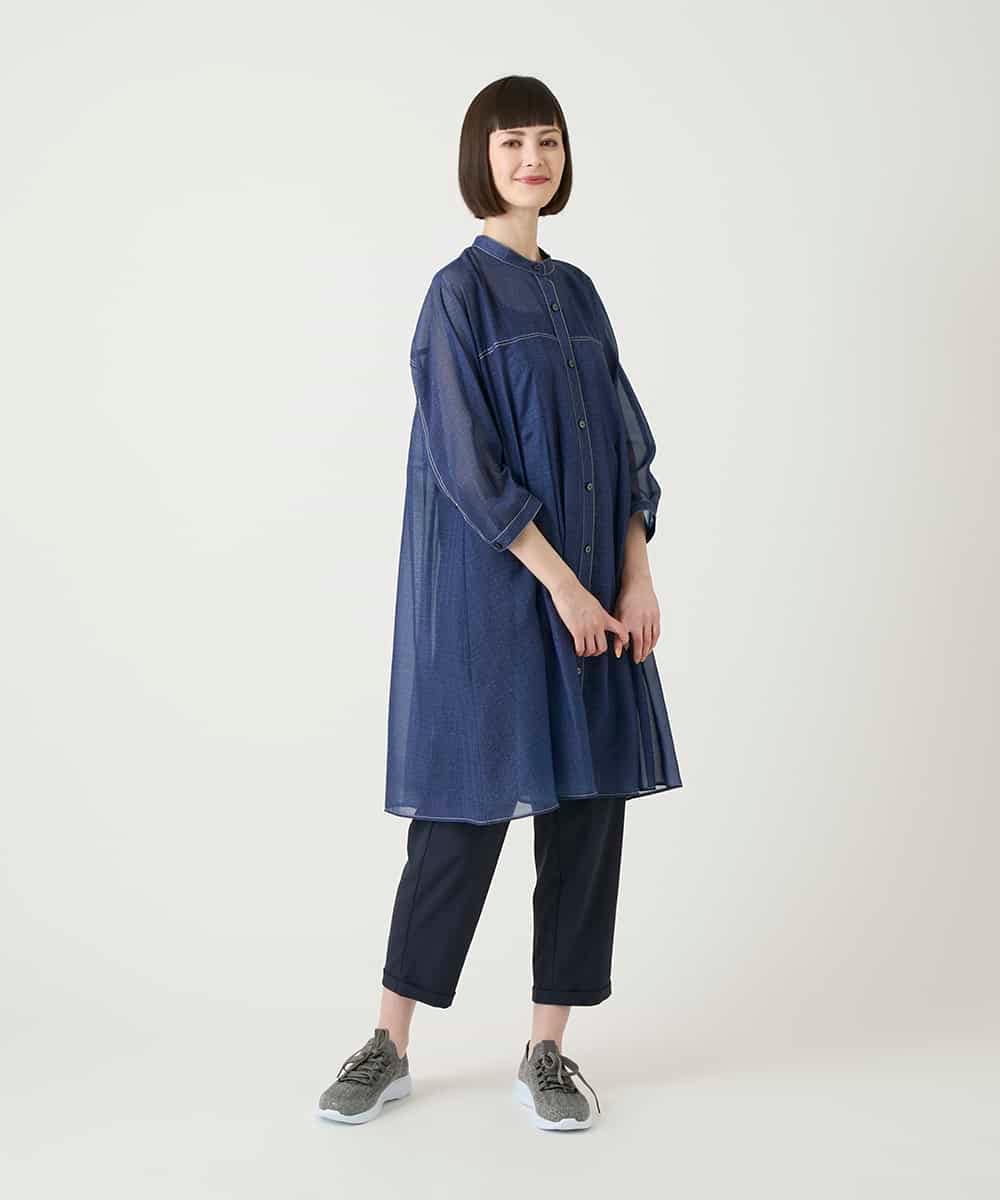 RBBGE30240 HIROKO BIS(ヒロコ ビス) サテンデニムタックフレアチュニック ネイビー