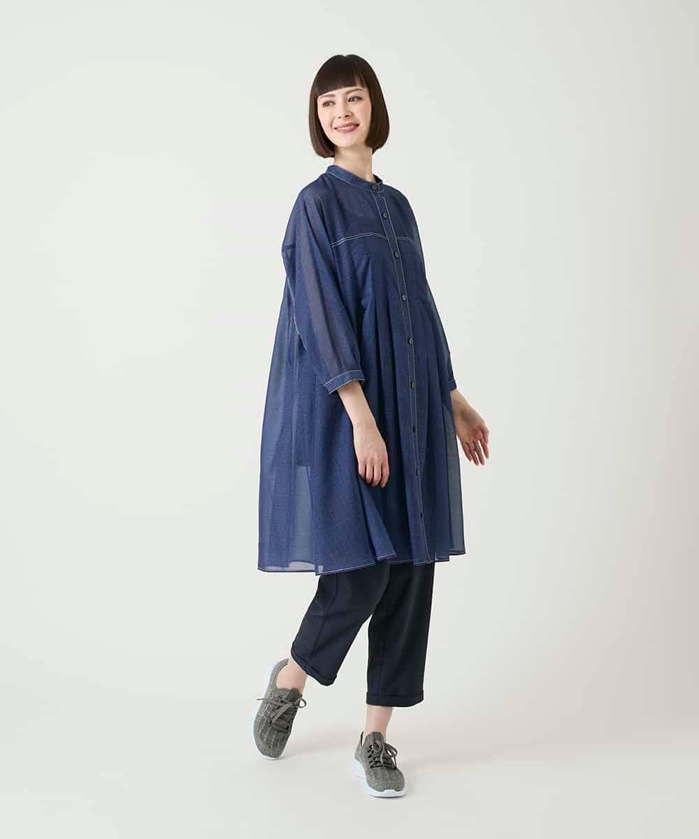 RBBGE30240 HIROKO BIS(ヒロコ ビス) サテンデニムタックフレアチュニック ネイビー