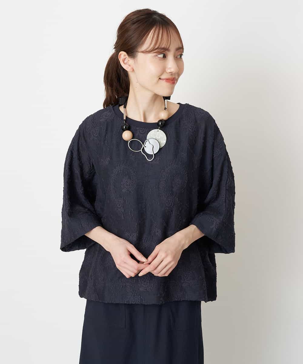 RBBGS15230 HIROKO BIS(ヒロコ ビス) 【洗える】インナー付きワイドシルエットプルオーバー ネイビー