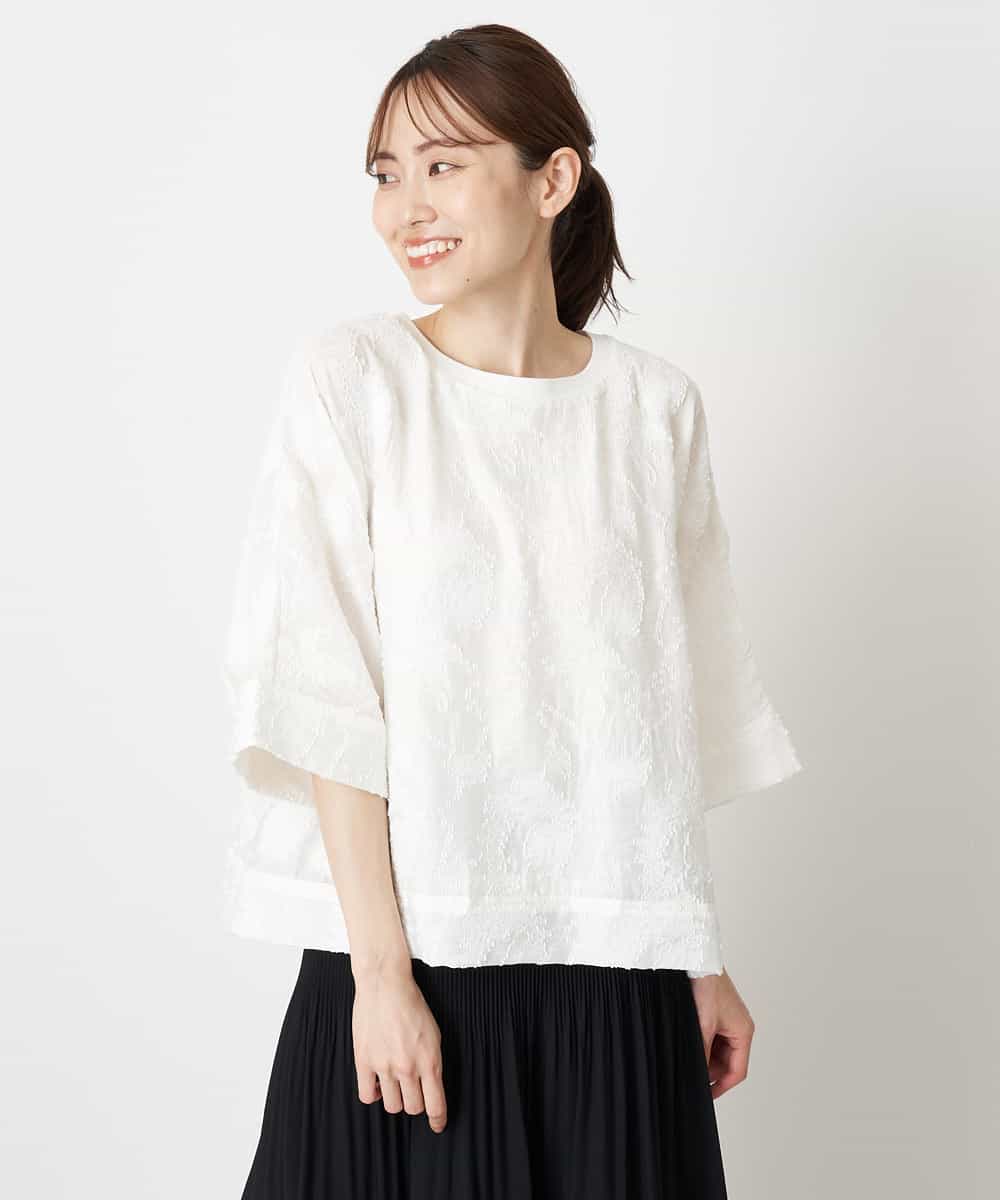 RBBGS15230 HIROKO BIS(ヒロコ ビス) 【洗える】インナー付きワイドシルエットプルオーバー ホワイト