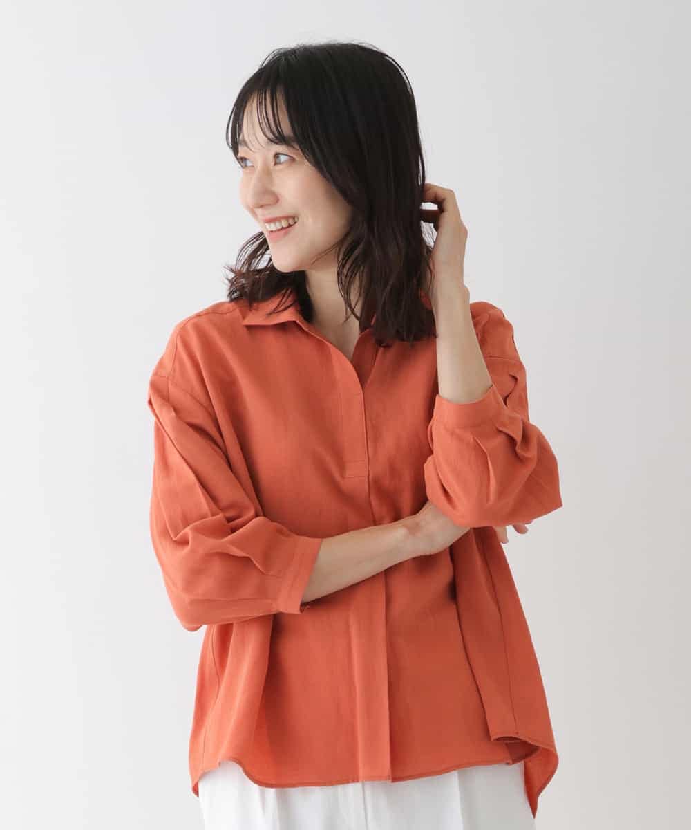 RBBGT01240 HIROKO BIS(ヒロコ ビス) 【洗濯機で洗える】ドライタッチタックデザインシャツ オレンジ