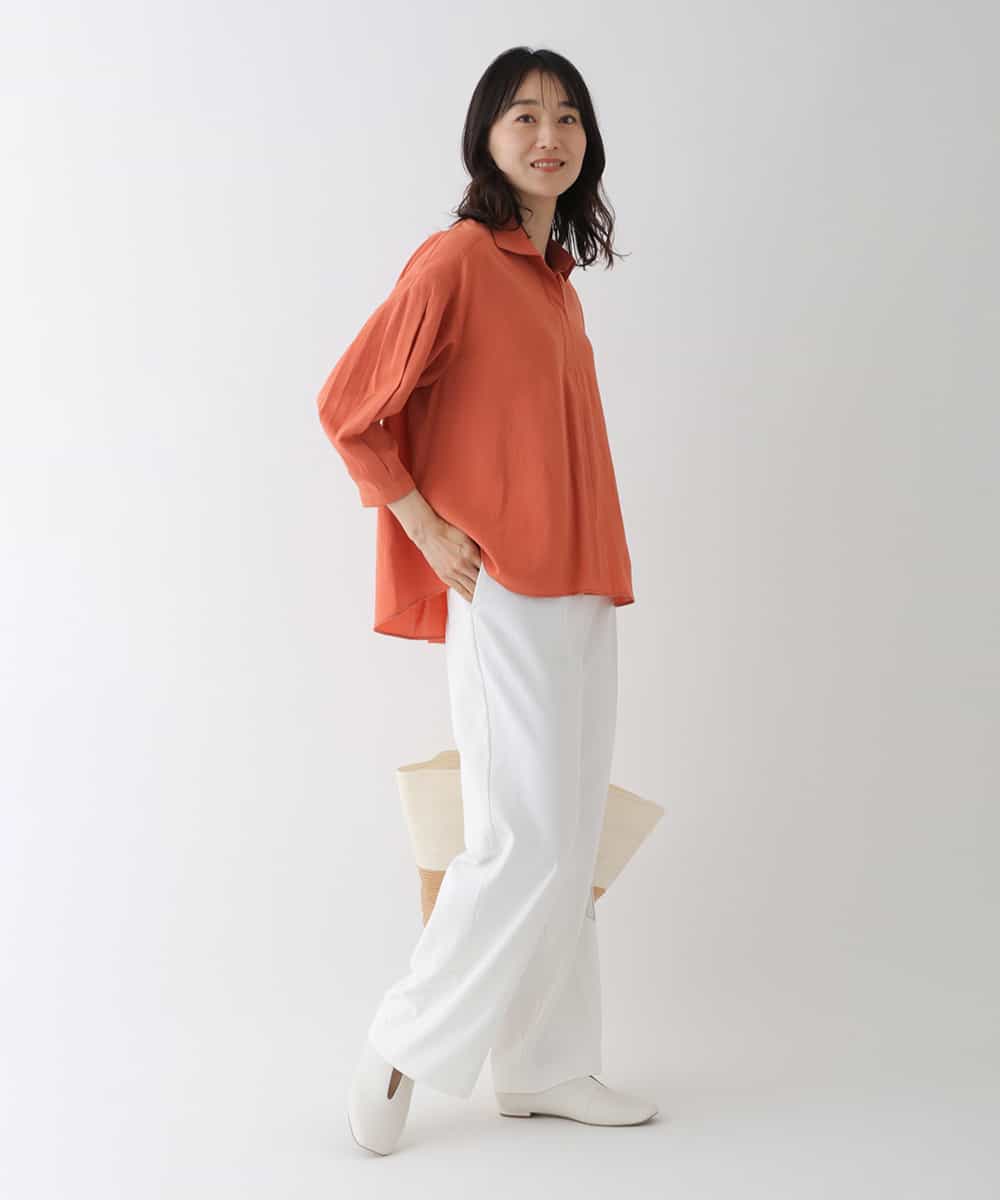 RBBGT01240 HIROKO BIS(ヒロコ ビス) 【洗濯機で洗える】ドライタッチタックデザインシャツ オレンジ
