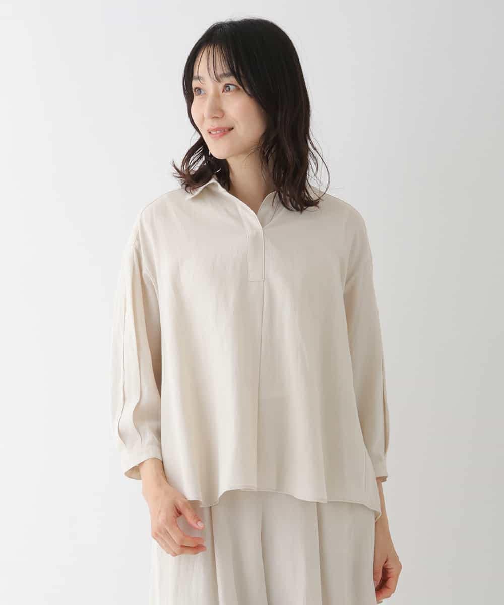 RBBGT01240 HIROKO BIS(ヒロコ ビス) 【洗濯機で洗える】ドライタッチタックデザインシャツ ベージュ