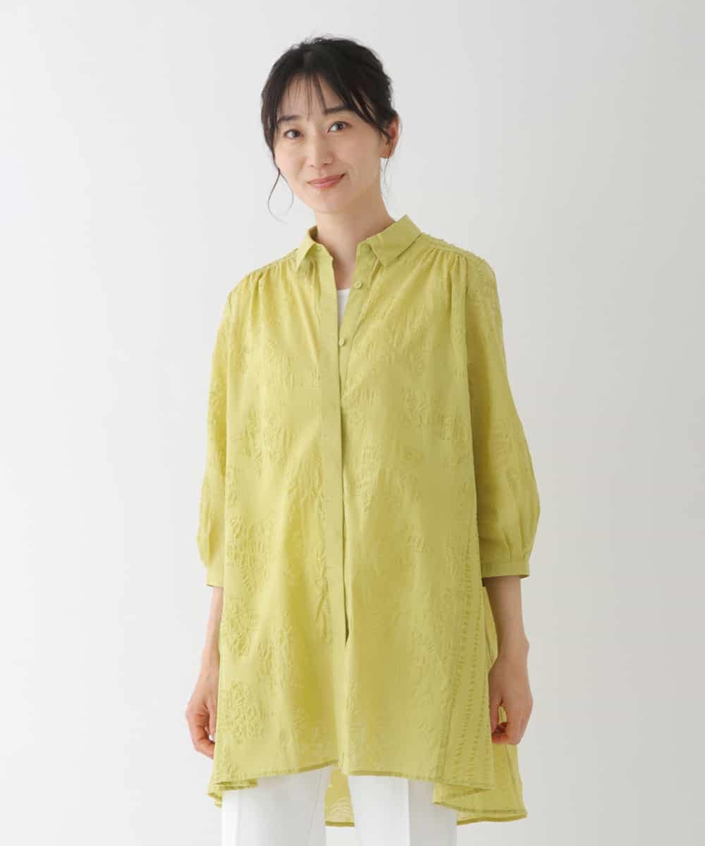 RBBGT06280 HIROKO BIS(ヒロコ ビス) 【洗える】塩縮加工Aラインチュニックブラウス イエロー